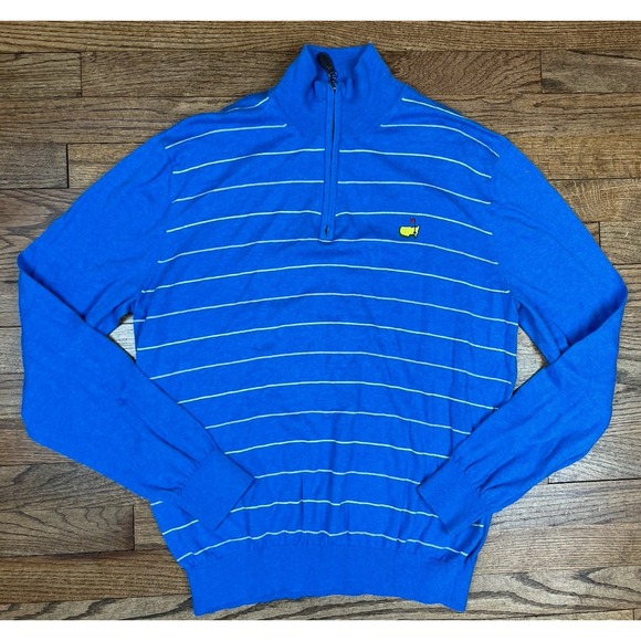 Masters Clubhouse Collection 1/4 Zip Blue Cashmere Blend Sweater Preppy Sz Large